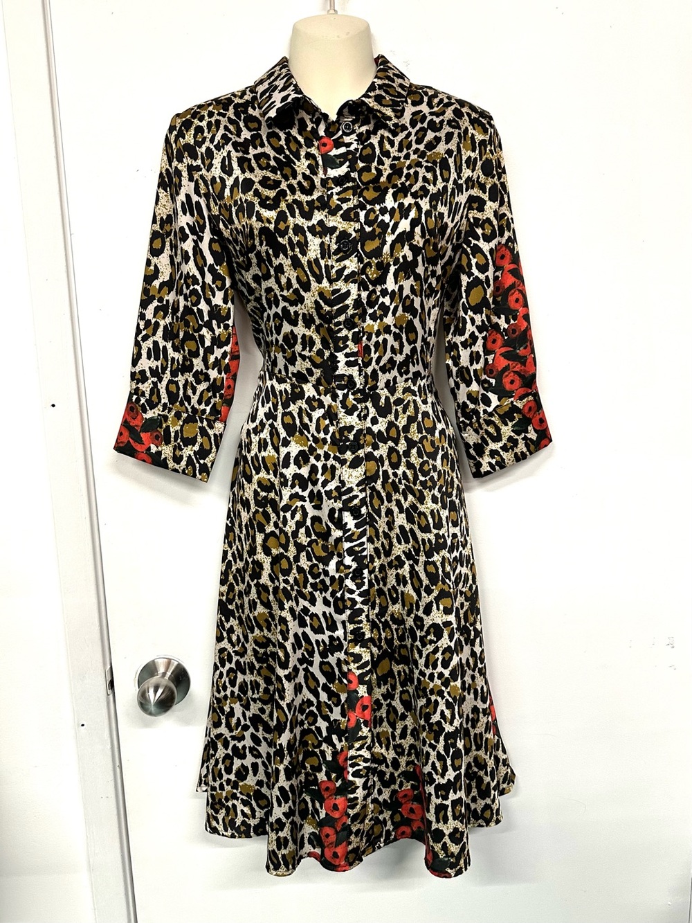 La Fée Maraboutée Leopard Floral Shirt Dress Size 38 Medium Statement